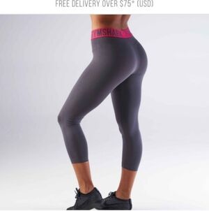 Gymshark  Leggings Gray Pink Logo Waistband Seamless Crop Capris Medium
